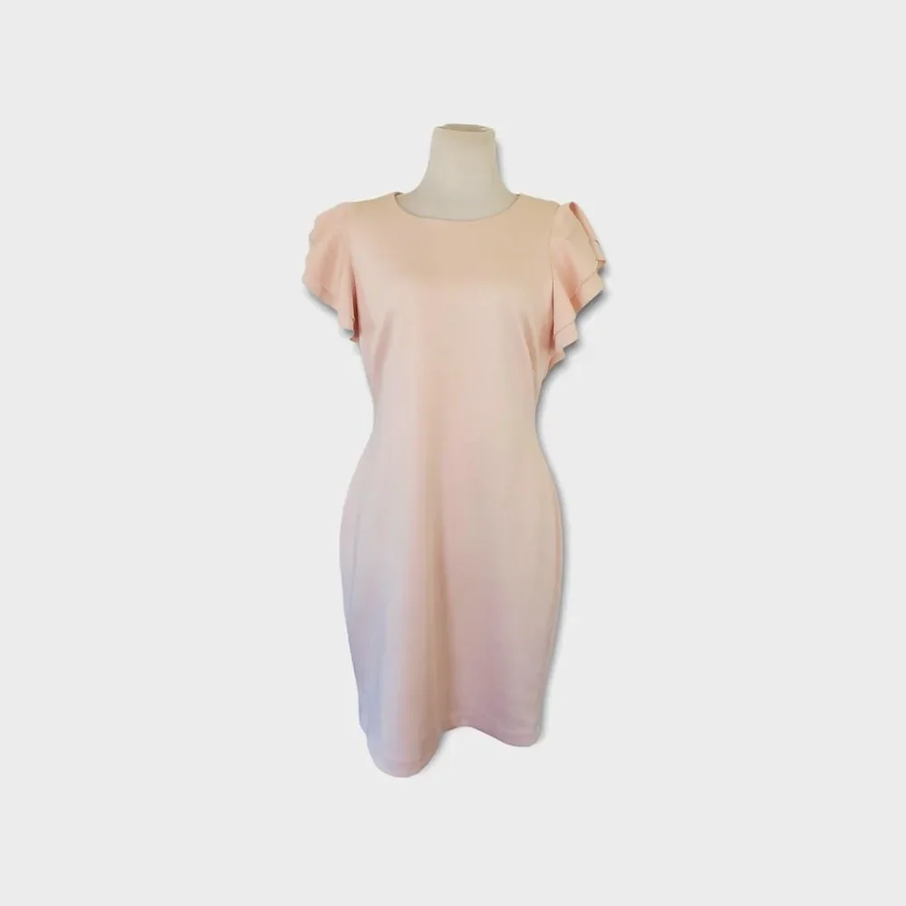 Tommy Hilfiger Light Pink Flutter Sleeve Scuba Sheath Dress Sz 12 - Picture 1 of 6